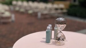 Sandglass at outdoor wedding in Philly courtyard